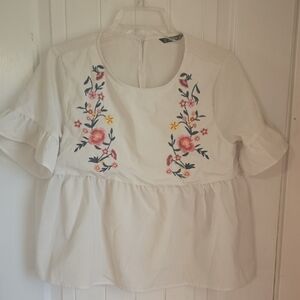 SHEIN White Blouse with Colorful Floral Design